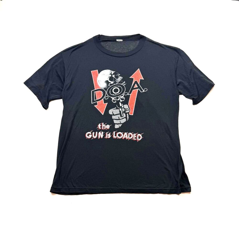 Vintage 90s Paper Thin D.O.A Hardcore Punk Band TShirt The Gun Is Loaded Sz M